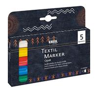KREUL 92750 - Set di pennarelli tessili opachi medi, 5 penne, con punta a proiettile, larghezza del tratto da 2 a 4 mm circa, pennarelli opachi per tessuti per disegnare tessuti chiari e scuri