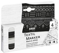 KREUL 92751 - Pennarello tessile nero e bianco opaco, 2 x medio, 2 x fine, pennarelli per tessuti in cotone, batista, lino, seta e tessuti misti