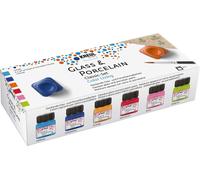 KREUL 16604 - Glass & Porcelain Classic Set Color Living, 6 colori da 20 ml e un pennello, allegri e brillanti colori a base d'acqua per vetro e porcellana