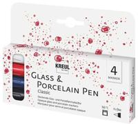 Kreul 16440 - Penna per Vetro e Porcellana Classic fine, 4 Colori in Un Set, Punta Che Mantiene la Forma, Larghezza del Tratto Circa 1-2 mm, Vernice Opaca a Base d'Acqua per Vetro e Porcellana