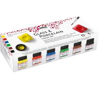 KREUL 16600 - Glass & Porcelain Classic Set di 6 barattoli di vernice classica in vetro e porcellana da 20 ml con 1 pennello Vernice opaca e lucida a base d'acqua