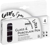 KREUL 16480 - Glass & Porcelain Pen Handlettering Set, 4 matite per scrivere a mano su vetro e porcellana Nero Diverse punte e larghezze di linea