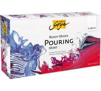 Kreul 87230 - SOLO GOYA Ready Mixed Pouring Set, vernice acrilica premiscelata da versare, 6 flaconi da 80 ml nei colori bianco, rosso carminio, magenta, blu cobalto, nero e blu zaffiro.