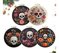 Kreuzstich Stick - Set | 20x20 Cm Erwachsene, 5-teiliges Halloween Schädel & DIY Kit Mit Muster, Inklusive Stickrahmen, Garn, Schere Anleitung, Perfektes Geschenk Für Bastelanfänger Frauen, B