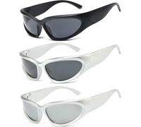 KRFWGUU 3 Pezzi Occhiali Da Sole Da Uomo Donna,Vintage Avvolgente Occhiali Da Sole,Moda Occhiali Techno, Futuristici Y2K Sunglasses, Occhiali Sportivi Per Uomo Donna Uv400