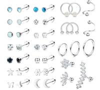 KRFY 40Pz Orecchini in Acciaio Chirurgico con CZ Opale e Zirconia, Set da Orecchini con Helix, Violino e Anelliniaccharide con Puntale Piatto da 20G