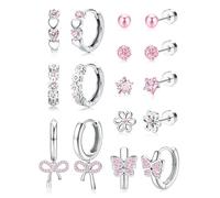 KRFY 8 Paia Orecchini Donna Acciaio Inossidabile Set Flatback Orecchini Bambina Anallergici con Chiusura a Vite Cerchio Piccoli Rosa Multicolore CZ Farfalla Perla Imitazione Regalo Bambina Ragazza