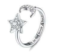 KRFY 925 Anelli in Argento Sterling per Le Donne Ragazze Regolabile Pietra di Luna Opale CZ Anello Aperto Ti Amo alla Luna & Back Anello Staccabile Knuckle Promessa Anelli di Fidanzamento Nuziale
