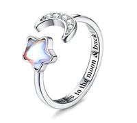 KRFY 925 Anelli in Argento Sterling per le Donne Ragazze Regolabile Pietra di Luna Opale CZ Anello Aperto Ti amo alla Luna & Back Anello Staccabile Knuckle Promessa Anelli di fidanzamento nuziale