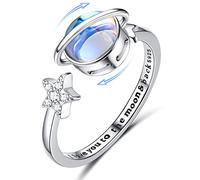 KRFY 925 Anello Fidget Ansia in Argento per Donna Ragazze 18K Bianco Placcato Pietra di Luna Moodstone CZ Anello Aperto per Anti Stress Regolabile Stella Luna Anello Spinner per Donna Antistress