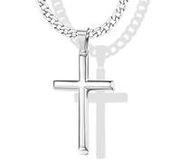 KRFY 925 Collana Pendente Croce in Argento per Uomo Donna con 5mm Durevole Acciaio Inossidabile Taglio Diamante Figaro Cordolo Catena Collana 18K Placcato oro Bianco Croce Collana 18-30 pollici