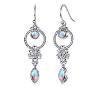 KRFY 925 Orecchini Pendenti Lunghi Argento per Donna Cerchi in Zirconia Cubica Moonstone Orecchini Pendenti 925 Argento Post Turquoise Moonstone CZ Drop Pendenti Orecchini Gioielli per Donna Ragazze