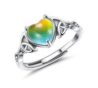 KRFY Anelli D'umore Argento 925 per Le Donne Ragazze Anello Solitario Regolabile a Mano del Cuore Anello Variabile per Controllo della Temperatura Cambia Colore Anelli Impilabili
