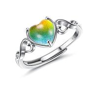 KRFY Anelli D'umore Argento 925 per Le Donne Ragazze Anello Solitario Regolabile a Mano del Cuore Anello Variabile per Controllo della Temperatura Cambia Colore Anelli Impilabili