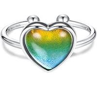 KRFY Anello Dell'umore Argento Sterling per Donna Uomo Anello Cambiabile con Controllo della Temperatura Anelli a Fascia per Cambiare Colore Anelli a Cuore Impilabili Aperti Regolabili per Ragazze