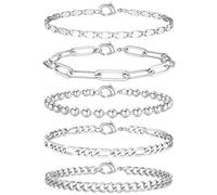 KRFY Argento Bracciale per Donna 14 K Placcato Oro Bracciale Set Argento Figaro Cubano Tennis Catena Bracciale Twist Spina di Pesce Impilabile Argento Oro Bracciali Set per Gioielli Da Donna