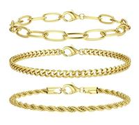 KRFY Bracciale 14 K Placcato in Oro - Set di Bracciali Figaro Cuban Twist Impilabili in Argento e Oro
