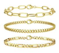 KRFY Bracciale Donna Argento 925 14 K Placcato in Oro Figaro Cuban Twist Bracciale Impilabile Set Bracciali Argento Oro