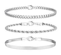 KRFY Bracciale per Donna 14 K Placcato in Oro Set di Bracciali in 925 Argento Figaro Cuban Twist Bracelet Impilabili Set Bracciali Donna in Argento Oro