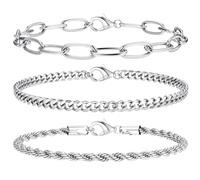 KRFY Bracciale per Donna 14 K Placcato in Oro Set di Bracciali in 925 Argento Figaro Cuban Twist Bracelet Impilabili Set Bracciali Donna in Argento Oro