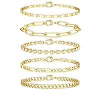 KRFY Bracciale per Donna 14 K Placcato Oro Bracciale Set Argento Figaro Cubano Tennis Catena Bracciale Twist Spina di Pesce Impilabile Argento Oro Bracciali Set per Gioielli Da Donna