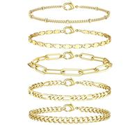 KRFY Bracciale per Donna 14 K Placcato Oro Bracciale Set Argento Figaro Cubano Tennis Catena Bracciale Twist Spina di Pesce Impilabile Argento Oro Bracciali Set per Gioielli Da Donna
