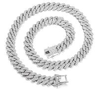 KRFY Catena a Maglie Cubane per Uomo 13MM Iced out Miami Collana a Maglie Cubane Collane in Argento Placcato Oro Catena Catena di Diamanti Bling Bling Gioielli Hip Hop Regalo per Ragazzi