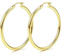 KRFY Grosso Orecchini a Cerchio Aargento Sterling Cerchio placcato in Oro Reale 14K Ipoallergenici Dimensioni Disponibili Piccolo Medio Grande Orecchini a Cerchio per Donne 15/20/30/40/50/60/70mm