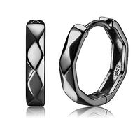 KRFY Orecchini a Cerchio Uomo Argento 925 Piccolo Abbraccio Leggero per Il Sonno Taglio a Forma di Rombo Orecchino a Cerchio Alta Lucidatura Orecchini Cerchio Nero Argento Uomo Donna Interno 15MM