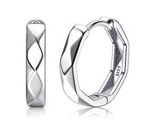 KRFY Orecchini a Cerchio Uomo Argento 925 Piccolo Abbraccio Leggero per Il Sonno Taglio a Forma di Rombo Orecchino a Cerchio Alta Lucidatura Orecchini Nero Argento Uomo Donna Interno 15MM