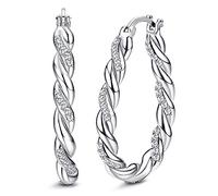 KRFY Orecchini Donna in Argento 925 Orecchini a Cerchio Placcato 14K/ Oro Bianco Con AAA Cubic Zirconi Ipoallergenico Ritorto Orecchini a Cerchio ovali Chunky Argento per Donne Ragazze