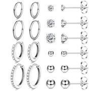 KRFY Orecchini in Acciaio Chirurgico per Donne Ragazze Orecchini a Cerchio Leggeri Ipoallergenici e Orecchini Set CZ Piccolo Dormiente Cartilagine Orecchini per Piercing Multipli