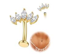 KRFY Piercing Ombelico Titanio 14G Piercing Ombelico Oro Argento Anallergico Navel Piercings Pendente Cuore Galleggiante Farfalla CZ Floating Navel Bijoux Corpo Piercings - Oro Fiore CZ 12MM