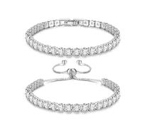 KRFY Set di Bracciali per Donna - Braccialetto Tennis e Cristallo Regolabile - Gioielli per Signore e Ragazze - Argento