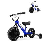 KRIDDO 2-in-1 Triciclo per bambini e bici senza pedali per bambini di 2 anni, pedali staccabili e rotelle ripiegabili, piastra DIY, giocattolo da cavalcare triciclo dai 18 mesi ai 3 anni, Blu