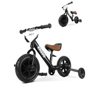 KRIDDO 2-in-1 Triciclo per bambini e bici senza pedali per bambini di 2 anni, pedali staccabili e rotelle ripiegabili, piastra DIY, giocattolo da cavalcare triciclo dai 18 mesi ai 3 anni, Nero