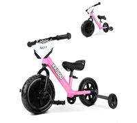 KRIDDO 2-in-1 Triciclo per bambini e bici senza pedali per bambini di 2 anni, pedali staccabili e rotelle ripiegabili, piastra DIY, giocattolo da cavalcare triciclo dai 18 mesi ai 3 anni, Rosa