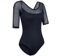 KRIECK Top da Danza Abbigliamento Body da Danza Classica for Adulti for Donne, in Rete, in Cotone e Spandex, for Ragazze, Neri, Body da Ginnastica con Maniche a 3/4, Body da Danza Classica(Black,M)