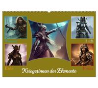 Kriegerinnen der Elemente (Wandkalender 2026 DIN A2 quer), CALVENDO Monatskalender: Fantasie Kriegerinnen der Elemente Wasser,Erde,Luft und Feuer in Rüstung