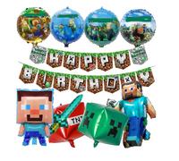 Krilucly 10 Pezzi Compleanno Decorazione Set, Striscioni Buon Compleanno, Palloncini per Feste per Videogiochi, Set di Palloncini Pixel per Compleanno, Kit di Forniture per Feste di Compleanno