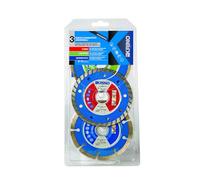 KRINO 3412100 Set 3 Pezzi Dischi DIAMANTATI Corona Turbo, Continua, segmentata, Acciaio