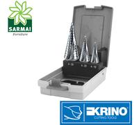 KRINO Set assortimento 3 frese coniche a gradini HSS professionali in custodia