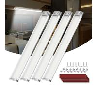 Kriogor Barra 120 LED 12V 6W, 4 Pezzi 1600LM Barra Striscia Lampada con Interruttore, 30cm 6000K Lampada 12 volt LED Camper per Auto, Camper, Camion, Furgone, Barca, Rimorchio