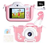Kriogor Fotocamera per Bambini, Fotocamera Digitale, Selfie e Videocamera con 12 Megapixel/Dual Lens/Schermo da 2 Pollici/1080P HD/256M TF Card, Regalo di Compleanno per Bambini (Rosa)
