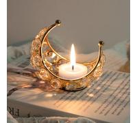 KRIPINC 1 Pezzi Luna Portacandele, Porta Candele Ramadan, Portacandele Oro, Candelabri Moderni in Metallo Cristallo per Candele Tealight, Portacandele da Tavolo per Matrimonio Natale Eid Mubarak