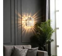 KRIPINC Applique da Parete Cristallo Moderna, Applique da Comodino Piccola Cromo con Paralume Cristallo K9 e Base Inox, Lampada da Muro E14 per Camera da Letto, Specchio Bagno (Lampadina Esclusa)