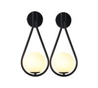 KRIPINC Applique Sfera Vetro Interno Moderna per Comodino, 2 Pezzi, Nero | Lampada da Parete Vintage LED 5W G9 a Sfera Vetro con Design a Goccia, per Soggiorno, Camera da Letto, Corridoio e Scale