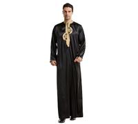 KRIPINC Kaftan Marocchino Ricamato, Abaya Uomo a Maniche Lunghe con Colletto Alto, Caftano Uomo con Tasca, Vestito Arabo Musulmano, Abito di Preghiera Islamico Ramadan (Nero, 2XL)