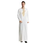 KRIPINC Kaftan Marocchino Ricamato, Abaya Uomo a Maniche Lunghe con Colletto Alto, Caftano Uomo con Tasca, Vestito Musulmano Uomo, Vestito Arabo Uomo, Abito di Preghiera Islamico Ramadan (Bianco, 2XL)