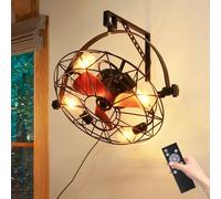 KRIPINC Silenzioso Reversibile Ventilatore da Soffitto con Luce E27 e Telecomando, Regolabile a 360 Gradi, Vintage Plafoniera con Ventilatore con 6 Velocità del Vento e Funzione Timer per Garage